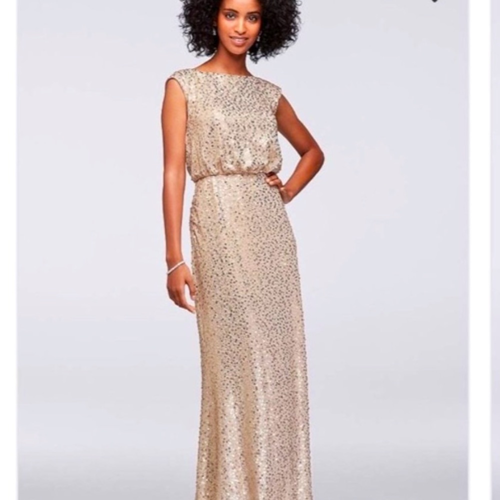 Gold Sequin Bridesmaids Dress by David’s Bridal